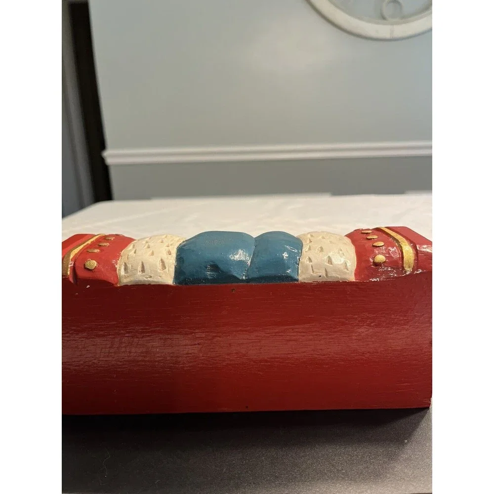 Old Fashioned Traditional Santa & Cardinal Painted Wood Card Box farmhouse